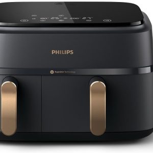 Philips 3000 Series NA352/00 - Dual Basket Airfryer, 9L, 8-in-1 Cooking Function, RapidAir Plus Technology, Sync Cooking Function, Up to 90% Less Fat, Dishwasher Safe, HomeID App